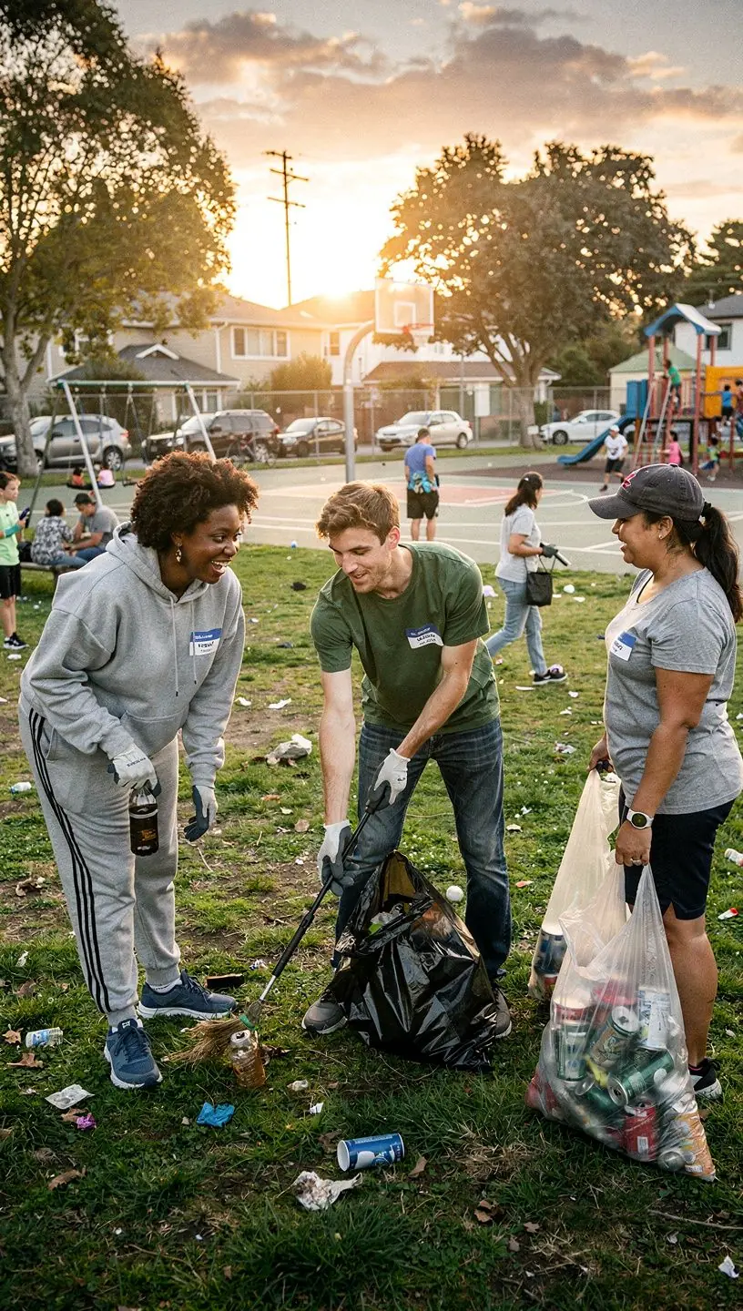 Volunteer helping a resident with a practical local issue in an outdoor setting